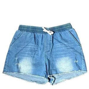 Belinda Distressed Denim Pull On Shorts With Tie Size M